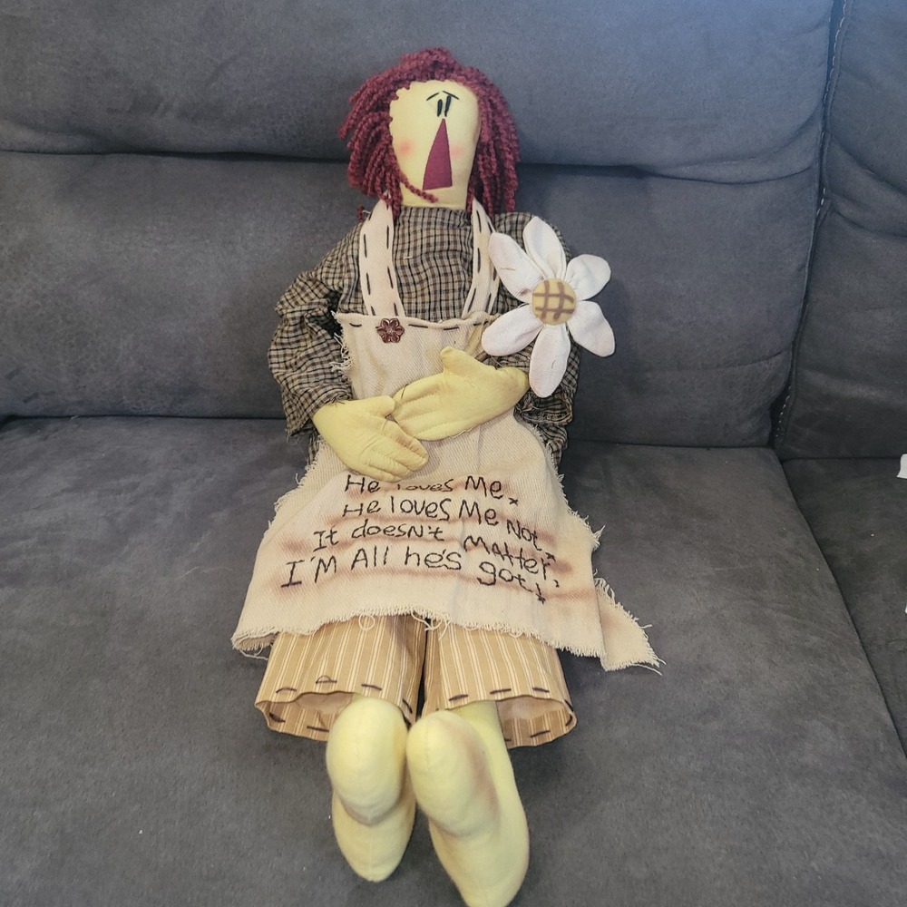 Primitive decor vintage honey & me cloth Raggedy Ann He loves me not doll